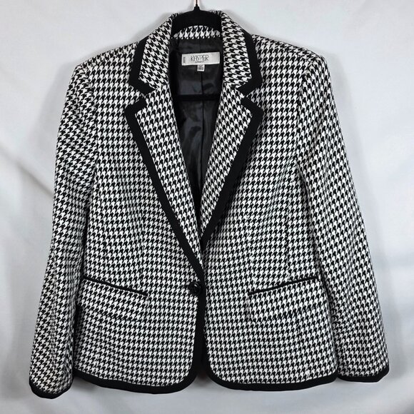 Kasper Blazer Jacket Women's Size 12P Black & White Houndstooth One Button - Picture 1 of 16